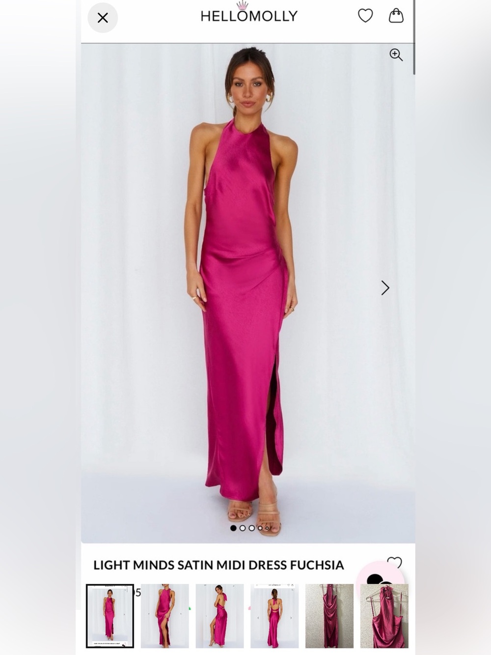 Hello Molly Fuchsia Satin Halter Maxi Dress